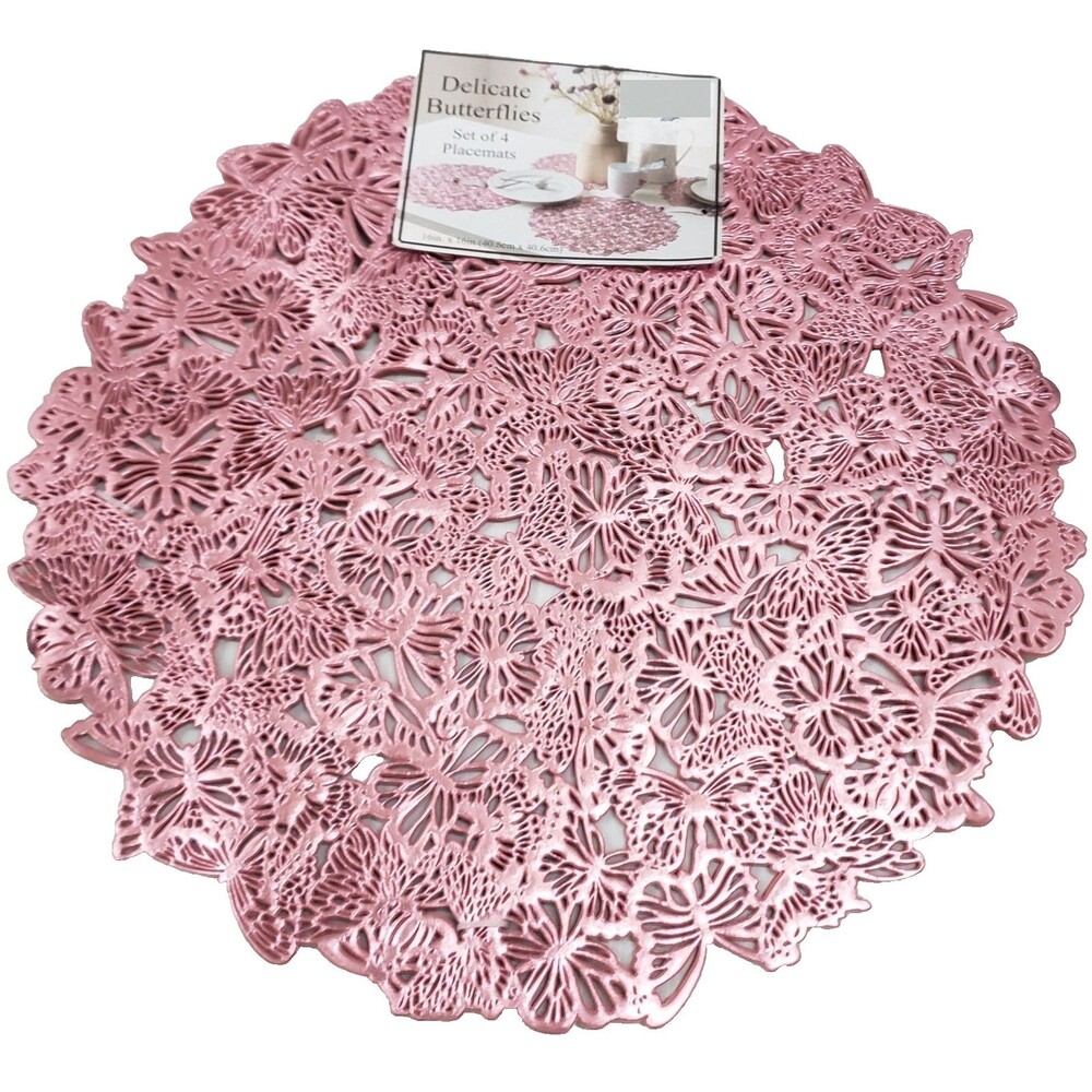 Set of 4 Same Vinyl In/Outdoor Placemats (15") PINK DELICATE BUTTERFLIES, BM